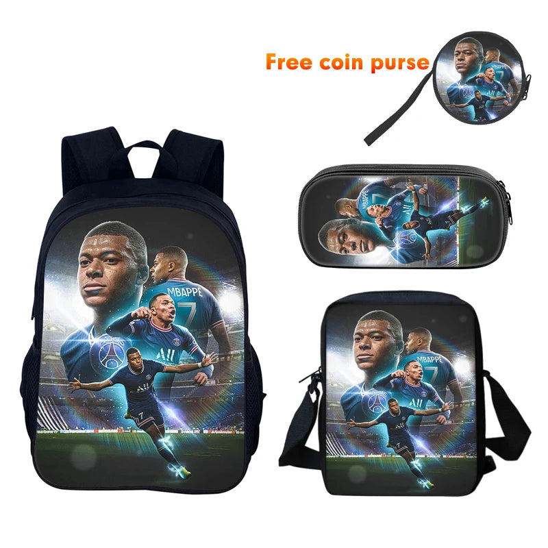 Football Sports School Backpack Set – Boys School Bag with Shoulder Bag & Pencil Case, Star Player Design, Best Gift