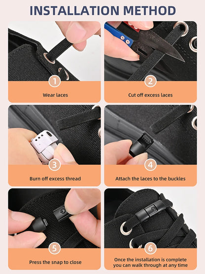8mm No-Tie Elastic Shoe Laces – Press Lock Flat Shoelaces for Kids & Adults