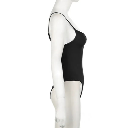 Sweetown Women’s Black Sleeveless Bodysuit – Spaghetti Strap Sexy Vacation Wear