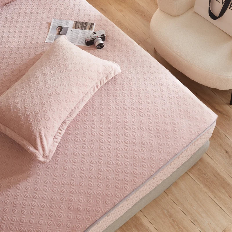 Warm Milk Velvet Bed Sheet | Thick Comfort Mattress Cover | Single, Queen & King | Elastic Band Fitted Protector