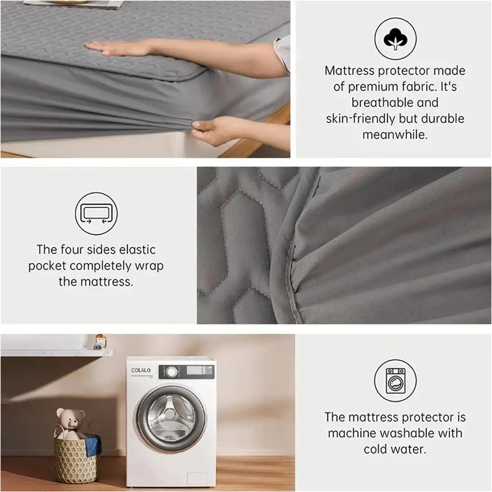 Waterproof Thickened Mattress Pad Protector – Skin-Friendly Durable Fitted Bed Sheet Cover, Latex Mat Cover (120x200 / 150x200 / 180x200)