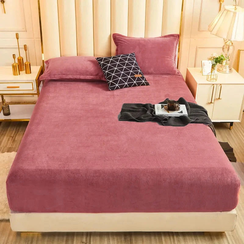WOSTAR Winter Warm Plush Fitted Sheet | Elastic Mattress Cover | Fluffy Flannel Bed Linen | Couple Luxury Double Bed Bedding 160x200