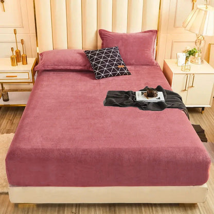 WOSTAR Winter Warm Plush Fitted Sheet | Elastic Mattress Cover | Fluffy Flannel Bed Linen | Couple Luxury Double Bed Bedding 160x200