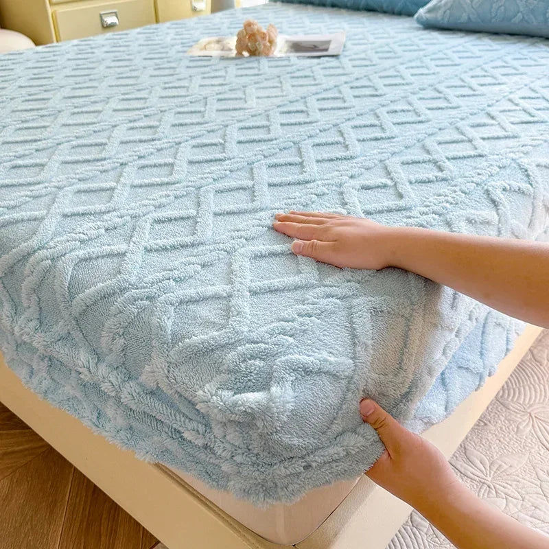 Flannel Fleece Bed Sheet | Winter Warm Coral Fitted Sheet | Double Bed Sofa Mattress Cover | Fluffy & Soft