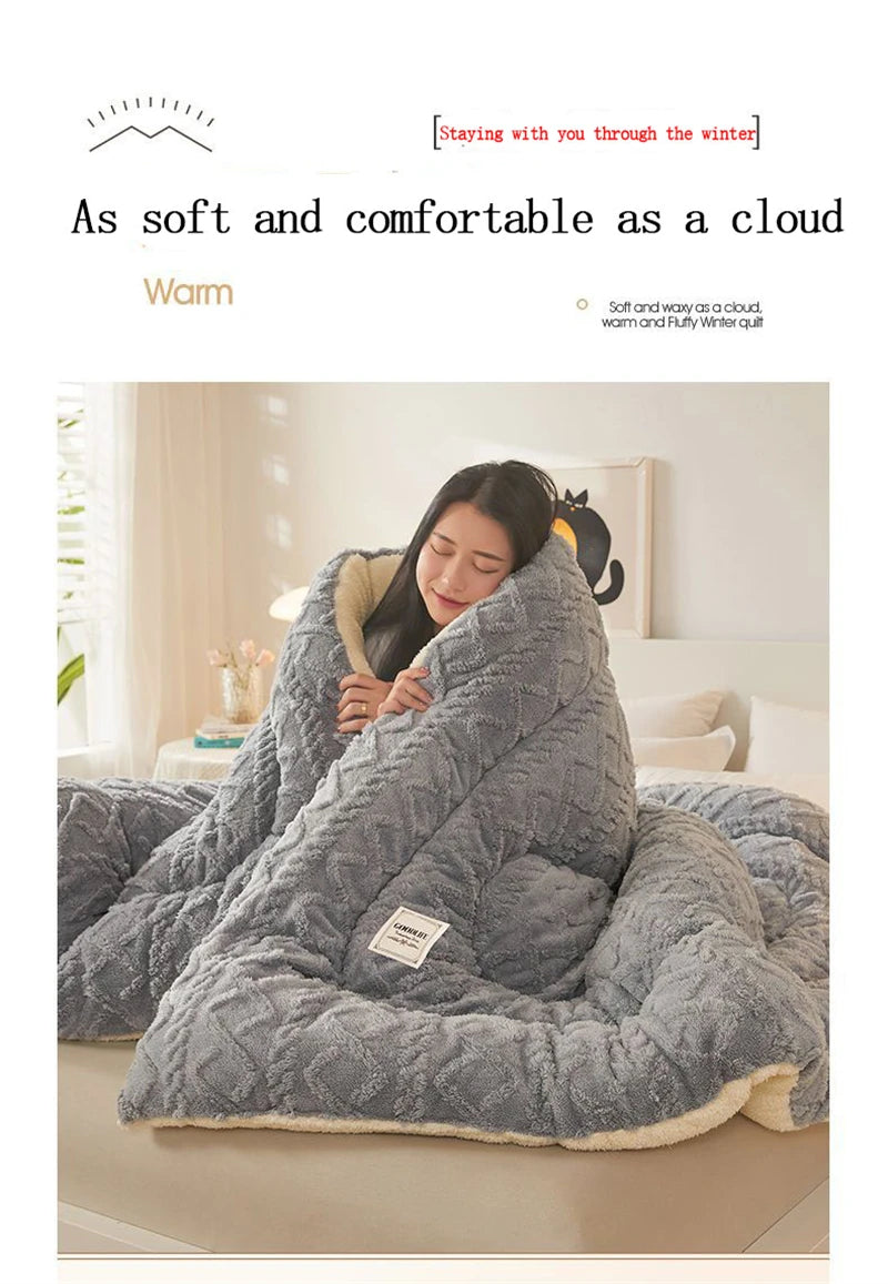 Super Thick Winter Warm Blanket – Artificial Lamb Cashmere Weighted Quilt Comforter for Bed