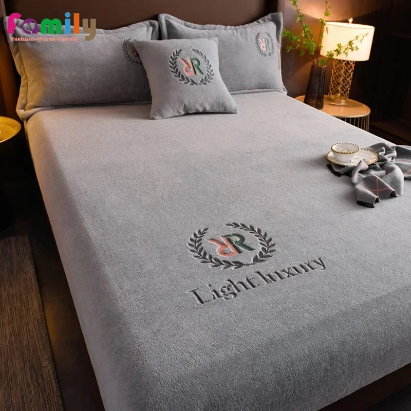Winter Warm Solid Flannel Fitted Sheet | Elastic Band Mattress Protector | King Size 180x200cm | Milk Velvet Bed Sheet