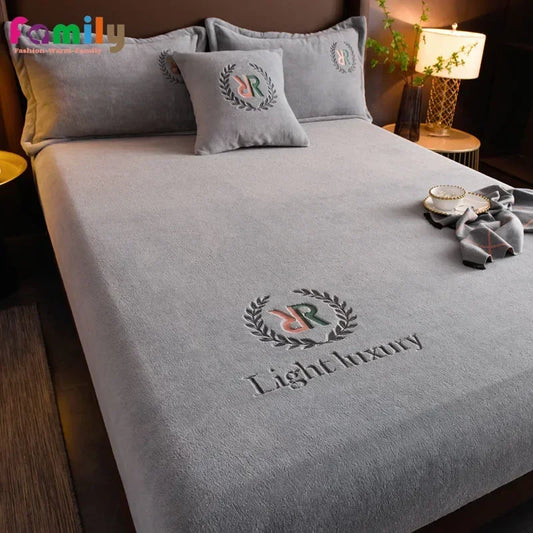 Winter Warm Solid Flannel Fitted Sheet | Elastic Band Mattress Protector | King Size 180x200cm | Milk Velvet Bed Sheet