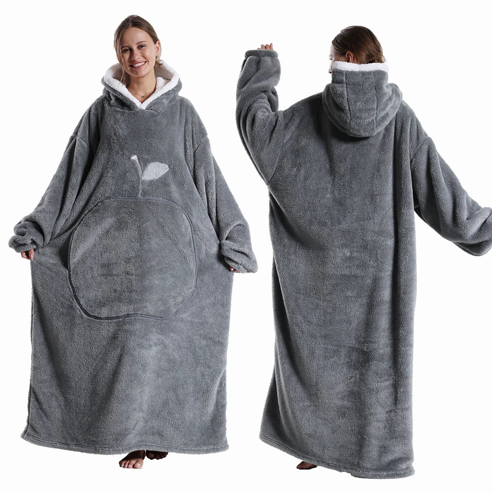 Women’s Oversized Wearable Blanket Hoodie – Winter Warm Thick Pajama with Sleeves