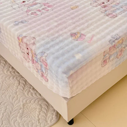 Fluffy Plush Cartoon Fleece Bed Sheet | Double Bed | Winter Warm