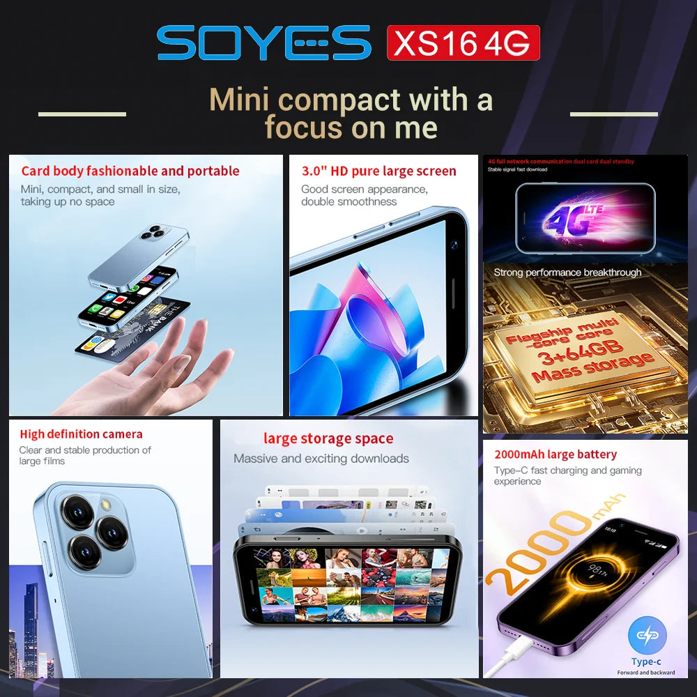 Mini 4G LTE Android 10 Smartphone | 3GB RAM 64GB ROM | 3