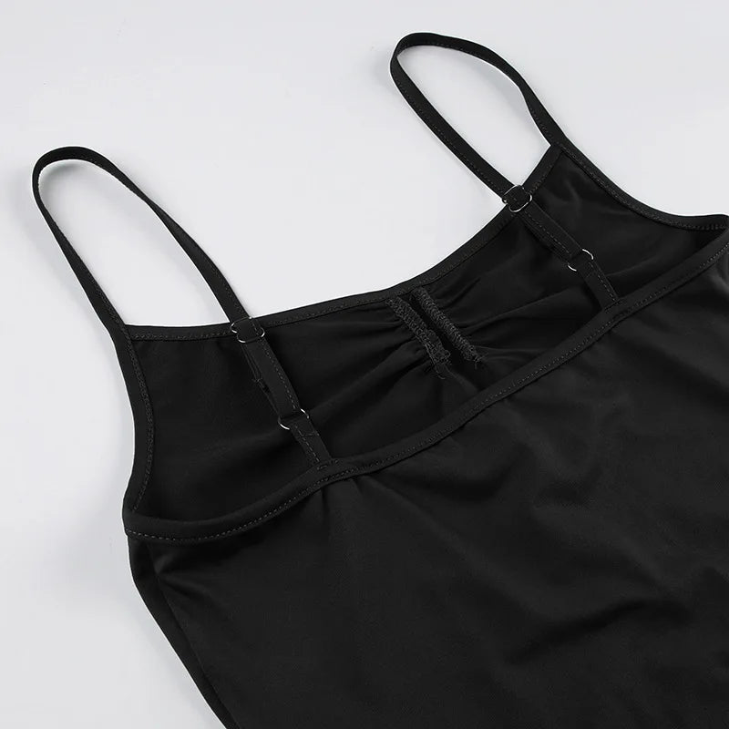 Sweetown Women’s Black Sleeveless Bodysuit – Spaghetti Strap Sexy Vacation Wear