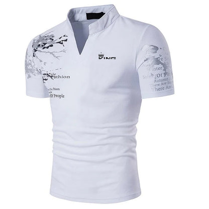 Men’s Polo Golf Shirt – V-Neck Graphic Print Short Sleeve Streetwear & Sports Fashion