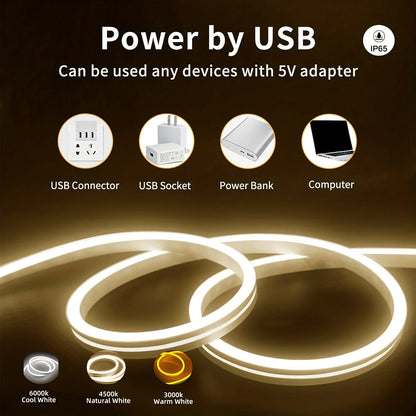 USB LED Neon Strip Light – 5V Dimmable Touch Sensor Flexible Waterproof Silicone Light for Home & Outdoor Decor
