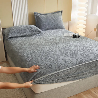 Warm Milk Velvet Bed Sheet | Thick Comfort Mattress Cover | Single, Queen & King | Elastic Band Fitted Protector
