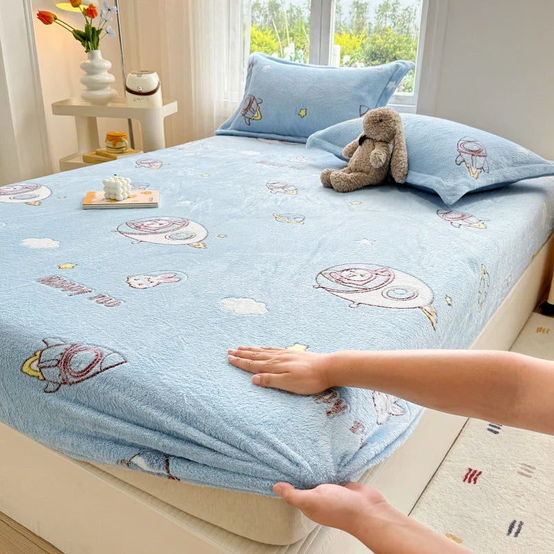 Flannel Bedsheet – Winter Fitted Sheet, Warm Simple Style Bed Linen, 120/150/180cm (No Pillowcase)