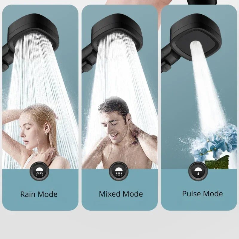 High Pressure 3-Mode Shower Head | Water Saving Adjustable Shower Head with One-Key Stop & Massage Spray