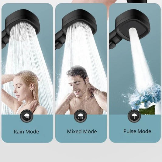 High Pressure 3-Mode Shower Head | Water Saving Adjustable Shower Head with One-Key Stop & Massage Spray