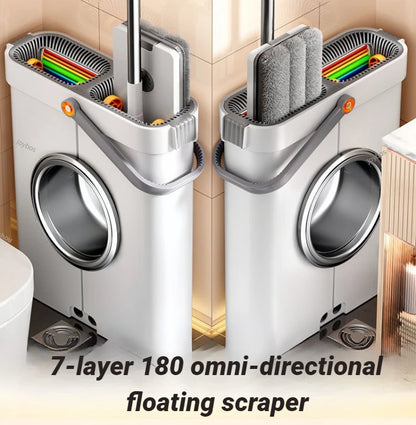 Spin Flat Mop With Bucket Set 40cm | Hands-Free Floor Cleaner with Automatic Water Separation & Microfiber Pads