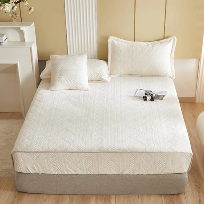 Warm Milk Velvet Bed Sheet | Thick Comfort Mattress Cover | Single, Queen & King | Elastic Band Fitted Protector