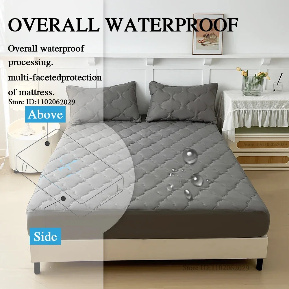 Waterproof Fitted Bed Sheets – Soft Microfiber Mattress Pads, Breathable Bedspread Protector for Single, Double, King, Queen Sizes