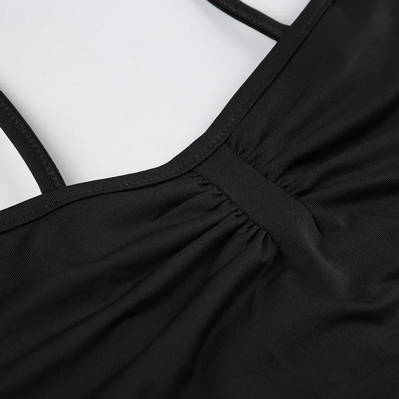 Sweetown Women’s Black Sleeveless Bodysuit – Spaghetti Strap Sexy Vacation Wear