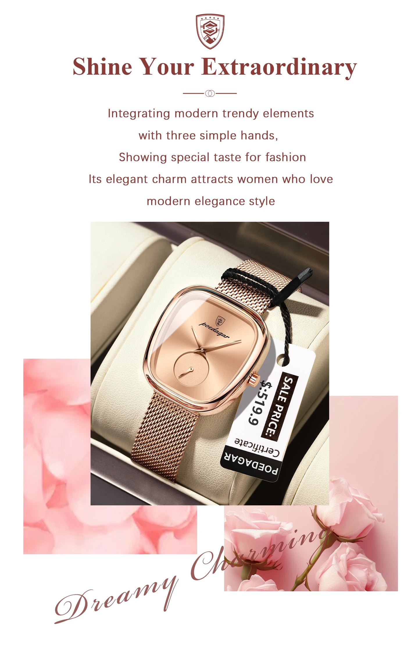 Luxury Women’s Watch – Elegant Waterproof Mesh Stainless Steel Quartz Watch for Ladies