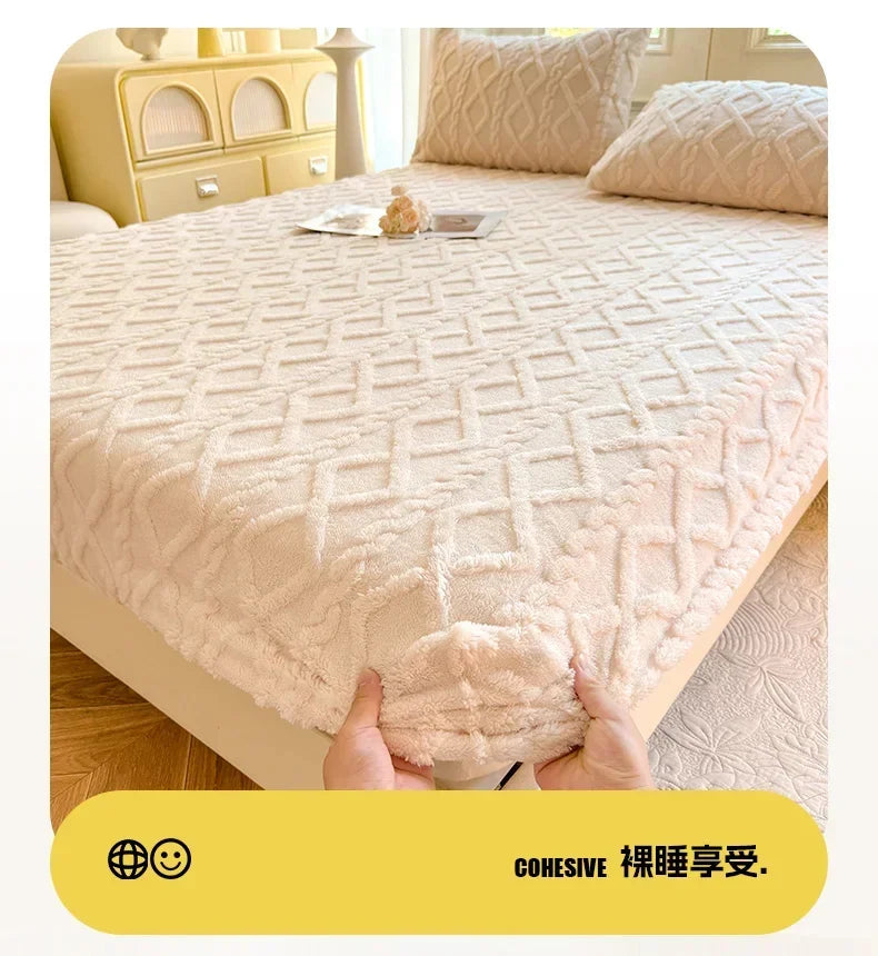Flannel Fleece Bed Sheet | Winter Warm Coral Fitted Sheet | Double Bed Sofa Mattress Cover | Fluffy & Soft