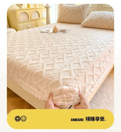 Flannel Fleece Bed Sheet | Winter Warm Coral Fitted Sheet | Double Bed Sofa Mattress Cover | Fluffy & Soft