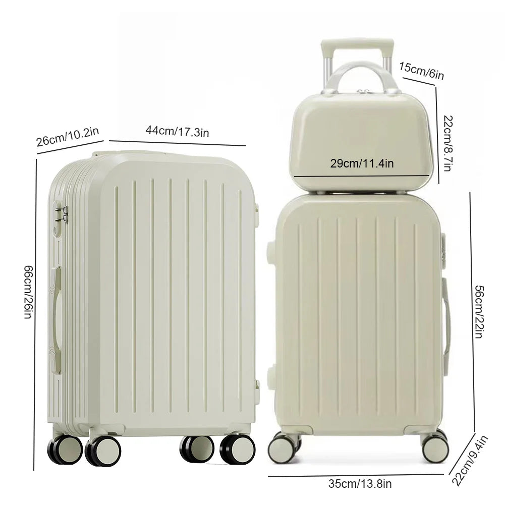 3PCS Suitcase Set – 12", 20", 24" Large Capacity Trolley Cases with USB Port, Cup Holder & Roller Lock for Travel & Business