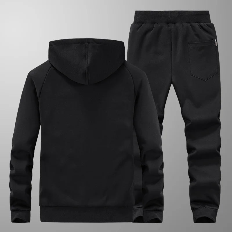 Men’s Winter Sportswear Set – Warm Fleece Tracksuit with Hoodie & Pants | Thermal 2-Piece Windproof Gym Outfit