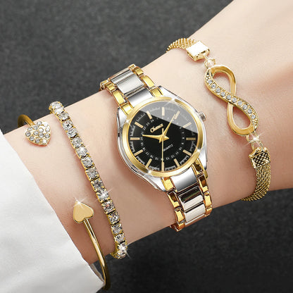 4PCS Women’s Luxury Watch & Bracelet Set – Small Dial Quartz Wristwatch Fashion Reloj Mujer