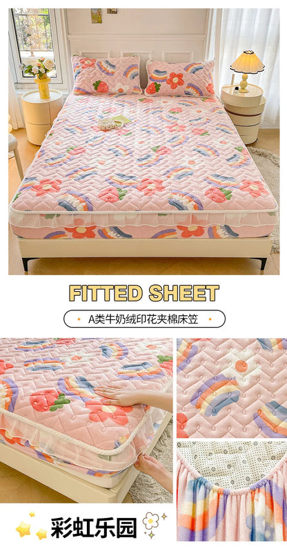 Fitted Sheet Winter Thickened Padded Three-Piece Set – Non-Slip Mattress Protective Cover
