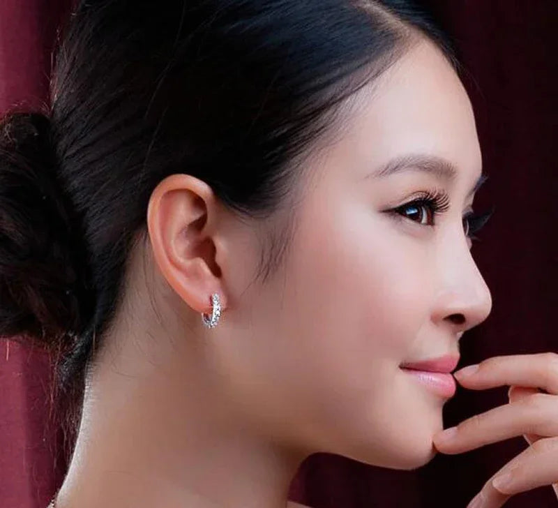 925 Sterling Silver Zircon Hoop Earrings – Luxury 10mm Circle Earrings for Women & Girls Wedding Party Jewelry