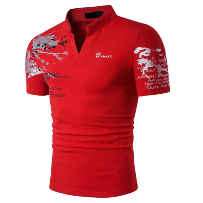 Men’s Polo Golf Shirt – V-Neck Graphic Print Short Sleeve Streetwear & Sports Fashion