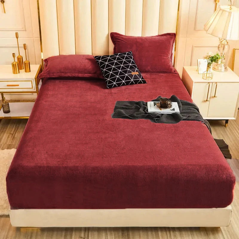 WOSTAR Winter Warm Plush Fitted Sheet | Elastic Mattress Cover | Fluffy Flannel Bed Linen | Couple Luxury Double Bed Bedding 160x200