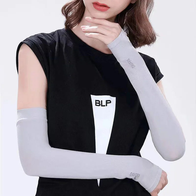 1 Pair Ice Silk Arm Sleeves – UV Protection Long Gloves for Outdoor Sports & Sun Protection