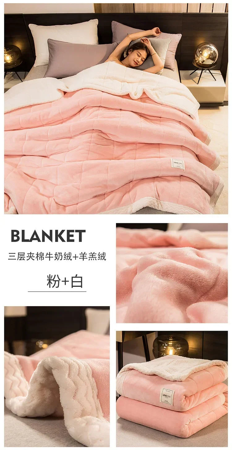 Winter Warm Blankets for Bed – 3 Layers Thick Flannel Quilt | Soft & Comfortable Bedding