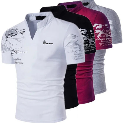 Men’s Polo Golf Shirt – V-Neck Graphic Print Short Sleeve Streetwear & Sports Fashion