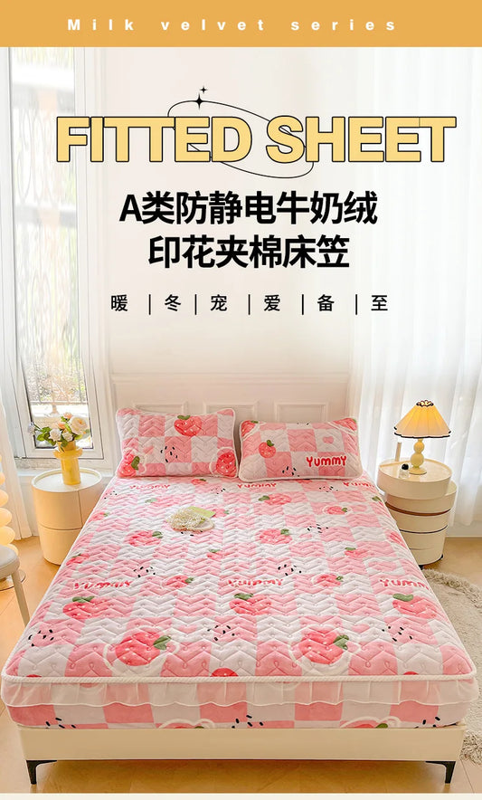 Fitted Sheet Winter Thickened Padded Three-Piece Set – Non-Slip Mattress Protective Cover