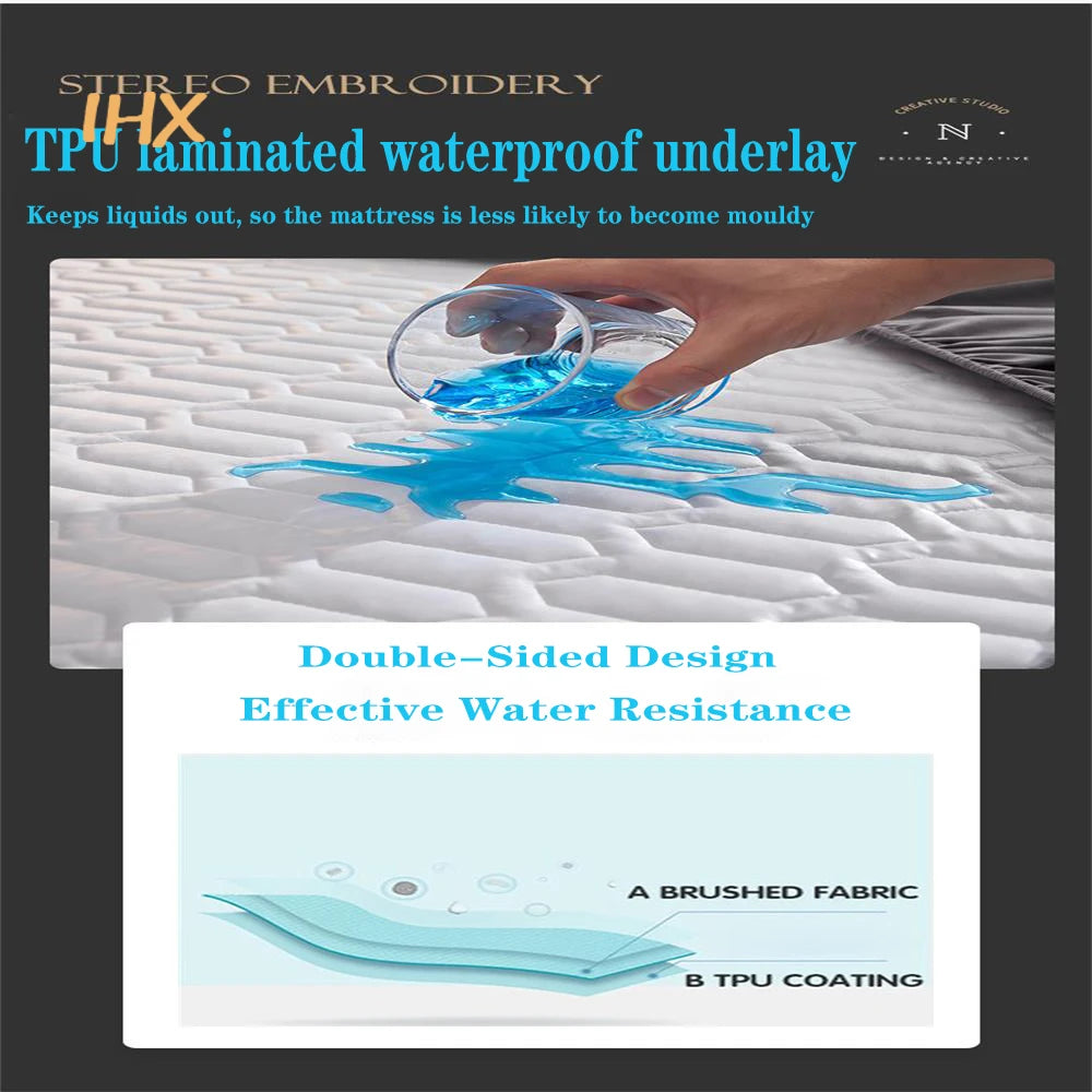 Waterproof Thicken Mattress Pad Protector | Skin-Friendly Durable Fitted Sheet Bed Cover | Latex Mat Cover 150x200 / 160x200 / 180x200