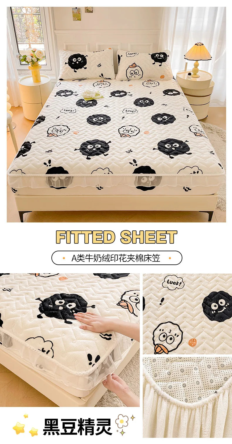 Fitted Sheet Winter Thickened Padded Three-Piece Set – Non-Slip Mattress Protective Cover