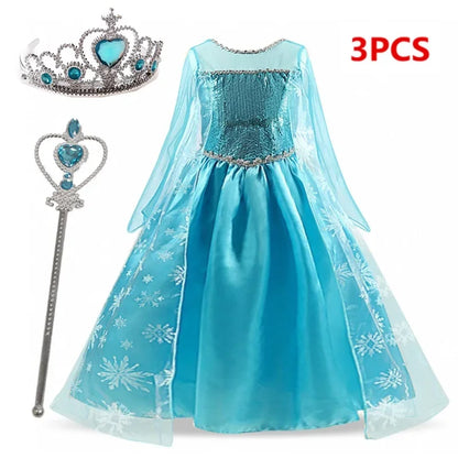 Girls Elsa Princess Dress – Frozen Snow Queen Costume for Kids 2025 Carnival & Party