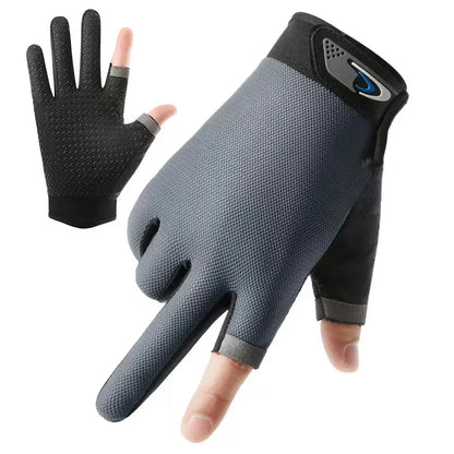 Summer Breathable Fishing Gloves – 2 Finger Cut Touchscreen Anti-Slip Sun-Proof Gloves for Men & Women