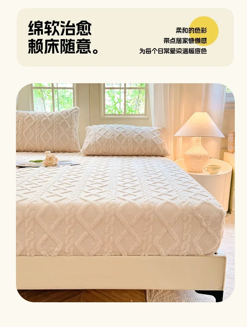 Flannel Fleece Bed Sheet | Winter Warm Coral Fitted Sheet | Double Bed Sofa Mattress Cover | Fluffy & Soft