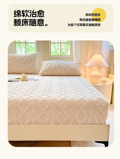 Flannel Fleece Bed Sheet | Winter Warm Coral Fitted Sheet | Double Bed Sofa Mattress Cover | Fluffy & Soft
