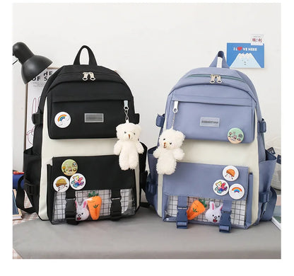 New Large-Capacity Student Backpack Set – 5-Piece Multi-Compartment School Bag for Primary, Junior & High School