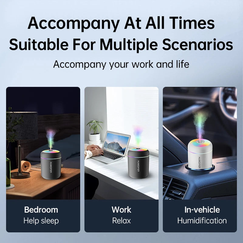 Mini USB Air Humidifier & Aroma Diffuser – Essential Oil Mist Maker with LED Light for Car & Home