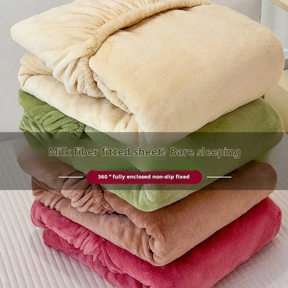 Soft Warm Plush Fitted Sheet – Elastic Mattress Cover Fluffy Coral Fleece Bed Linen for Winter, Luxury Double Bed Bedding