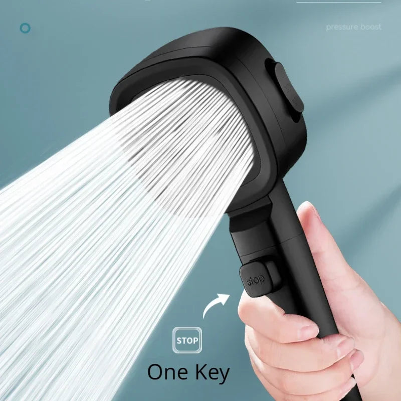 High Pressure 3-Mode Shower Head | Water Saving Adjustable Shower Head with One-Key Stop & Massage Spray