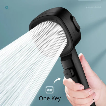 High Pressure 3-Mode Shower Head | Water Saving Adjustable Shower Head with One-Key Stop & Massage Spray